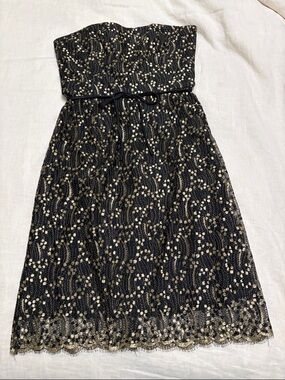 Milly Black Strapless Lace Dress with Gold Detailing